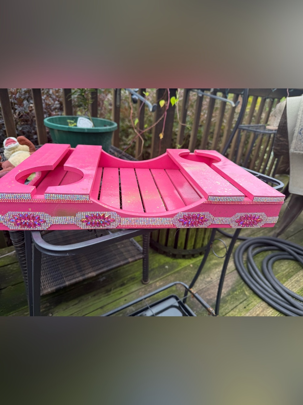 Pink with metallic gold splash-Decorative Bed Tray with Rhinestone Accents